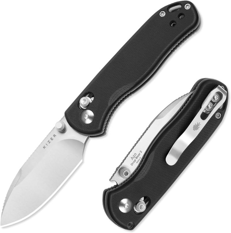 KIZER سكين جيب دروب بير 2، شفرة نقطة إسقاط 2.84" AEB-L قابلة للطي مع مقبض G10 أسود، سكاكين EDC بقفل كلاش للرجال والنساء V3619.2KD1 - Image 1